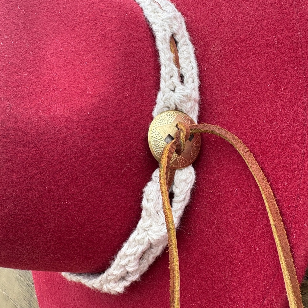 Red Wool Wide Brim Hat with Boho Band - Picture 5 of 9